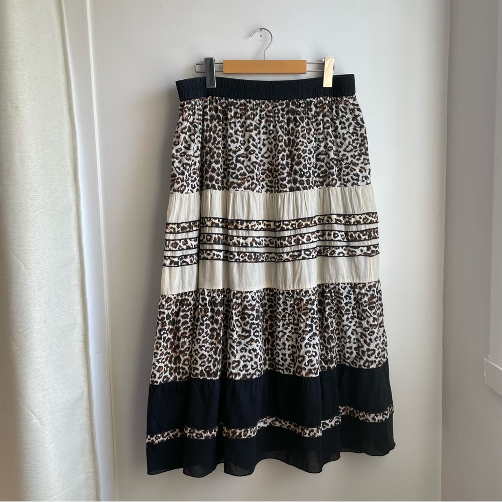 Maxi Skirt w/Leopard Print-Black&Beige stripes 100% Cotton size M